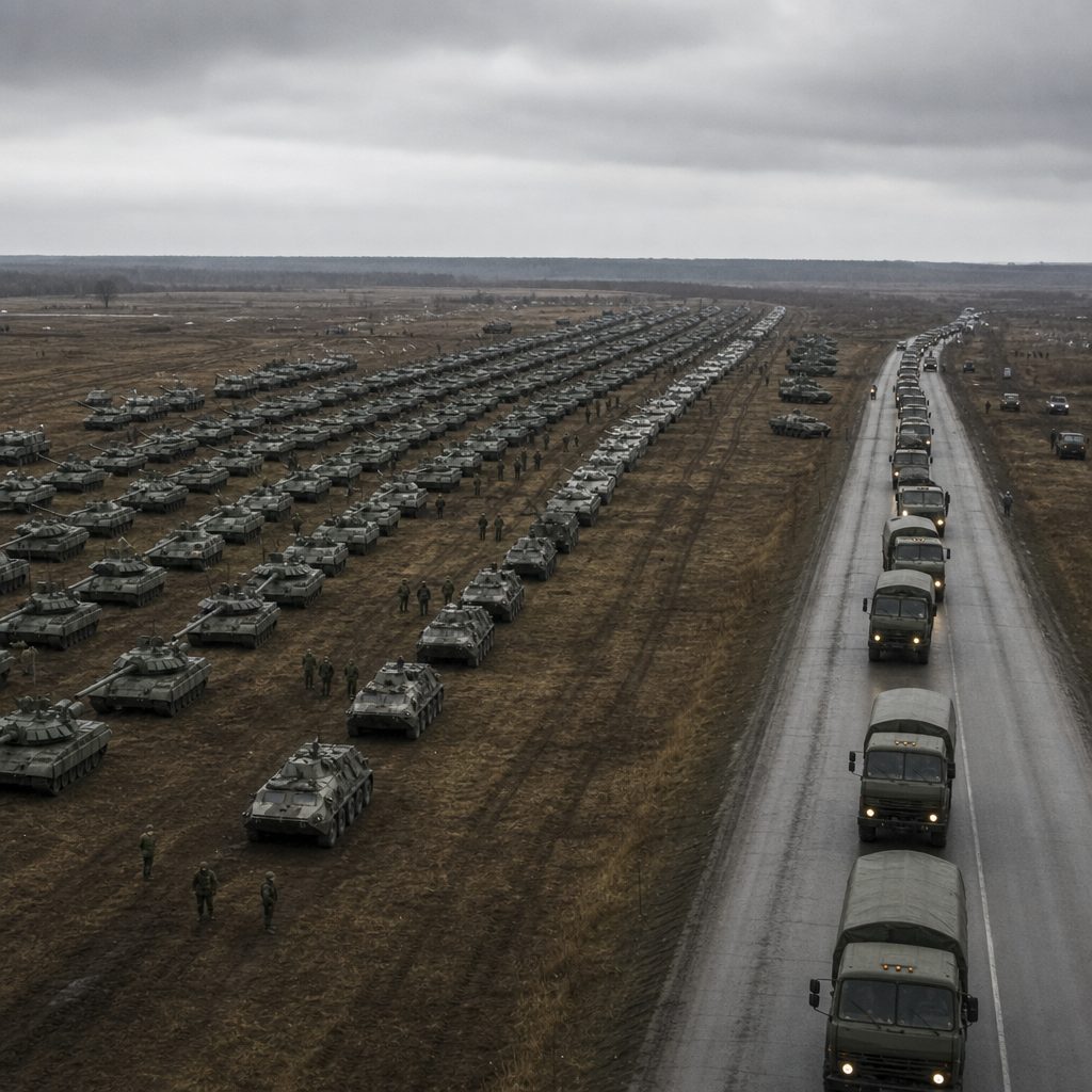 A military convoy on a road